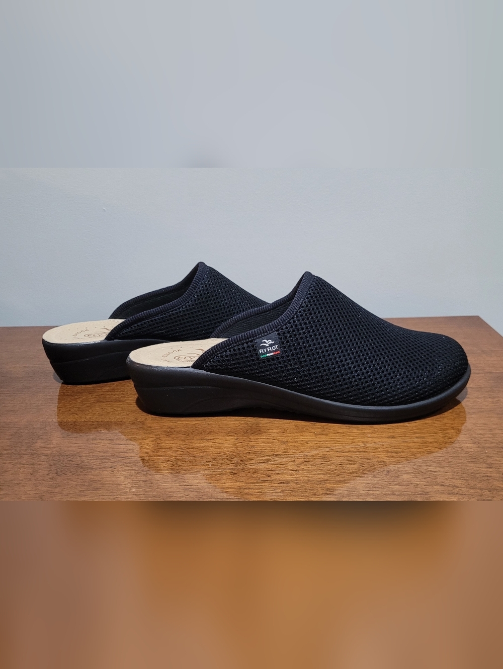 New Fly Flot Womens US 9 EU 40 Black Knit Anti Shock Backless Mules Clogs Lite